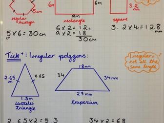 Maths- Yr 5/6- Measures- Calculating PERIMETER, inc of compound shapes and missing sides