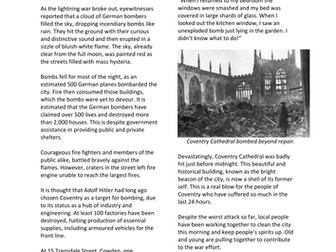WW2 The Blitz in Coventry newspaper article KS2