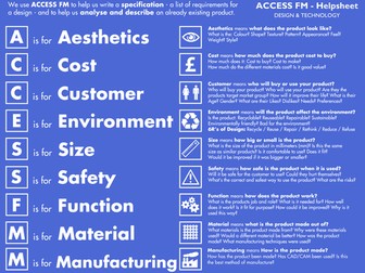 ACCESS FMM Help sheet Product Analysis, Specification 