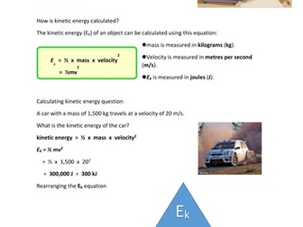 Kinetic energy worksheet