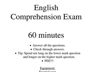 English Comprehension Exam Package Year 7-8
