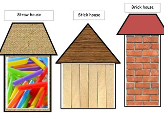 Collage template for the three little pig,s houses.