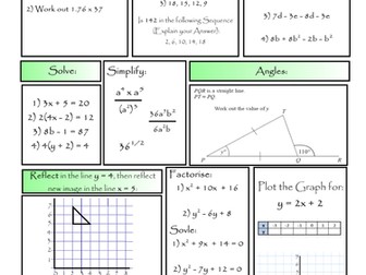 Selection of Maths Revision Learning Mats covering lower-end Higher Topics