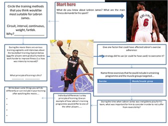 Lebron James  BTEC Sport unit 5 training programme worksheet