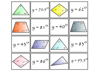 Matching Activities for Creating and Solving Equations using Angle Sums in Shapes