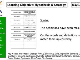 GCSE Statistics Hypothesis, Strategy and Sampling