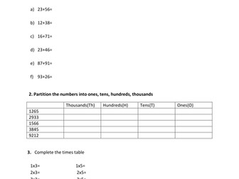 Year 3  Mathematics : Mixed Topics Worksheet