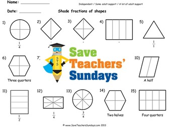 Shading Fractions Worksheets, Lesson Plans and Model