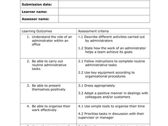 BTEC L1 Vocational Studies Unit 14 Working in Business and Administration Workbook