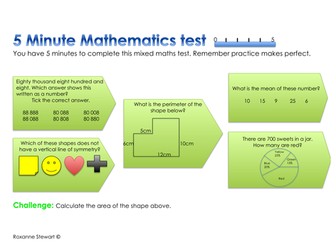1 x 5 Minute Mixed Maths test Y6 SATs preparation