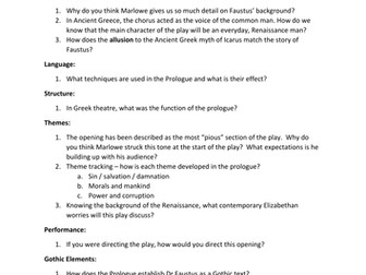 Dr Faustus Text A: scene by scene questions for A2 English Literature (AQA) Aspects of the Gothic