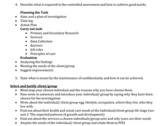 WJEC GCSE Health and Social Care Controlled Assessment Helpsheets