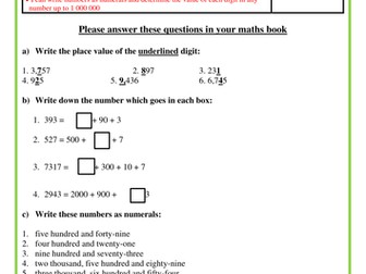 Year 5 Place Value To write numbers as numerals and determine the value of each digit.