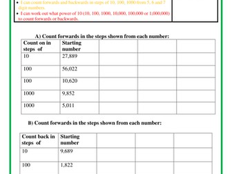 Yr 5 To count forwards and backwards in steps of powers of 10 for any given number up to 1,000,000.