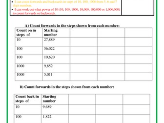 Yr 5 To count forwards and backwards in steps of powers of 10 for any given number up to 1,000,000.