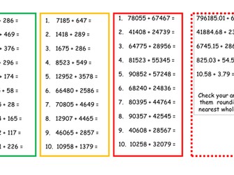 Yr 5 column addition challenges with answers