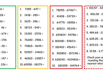 Yr 5 subtraction worksheets 4 challenges with answers 