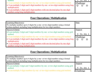 Yr 5 Multiplication grid and long method 4 levels of challenges with answers