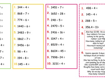 Yr 5 division worksheet with answers 4 levels of challenges