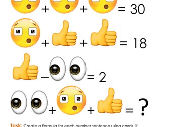 Emoji picture story formulae task and card activity - worksheets - extension - set of cards SATs