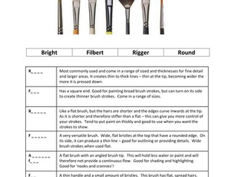 paintbrushes worksheet