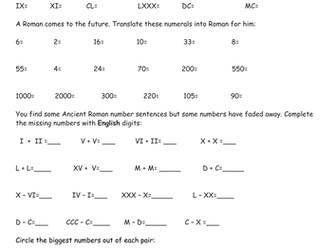 Roman Numerals: Presentation, 3 Differentiated Worksheets and Word Problems Extension