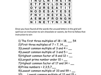 Factors and multiples wordsearch starter