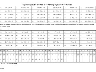 Algebra: Expand double bracket or factorise quadratic to decode a message