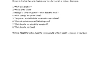 KS3 French ma chambre my bedroom furniture and prepositions