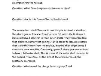 C3 AQA groups 1 and 7 self study worksheet