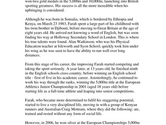 Mo Farah Year 5 Biography wrting sample text