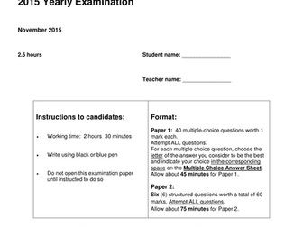 Y11 IB Physics Yearly Examination Paper 2015