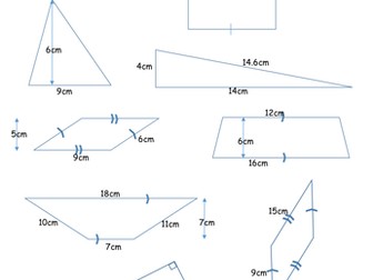 Area of 2D Shapes Worksheet - with answers