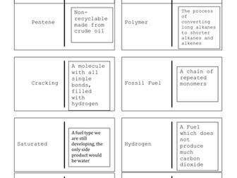GCSE Alkane, alkene, polymer loop game (AQA C1 5.1, 5.2)