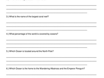 Oceans worksheet