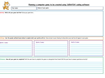 SCRATCH planning sheet - for learners planning on making a computer game using SCRATCH software