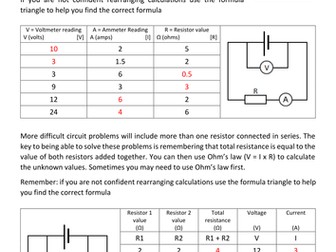 Circuit calculation practice worksheet and answers