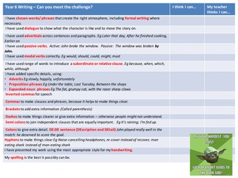 Y6 Interim Writing Framework Child Friendly Checklist and accompanying working wall material