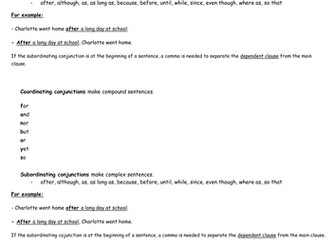 conjunctions in compound and complex sentences