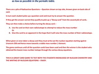 "ARE WE STABLE YET ?" - NUCLEAR CHEMISTRY CARD GAME