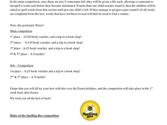 Year 5 and 6 Spelling Bee Letter template and words