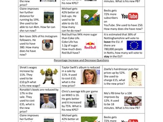 Percentage Increase and Decrease Questions + Answers