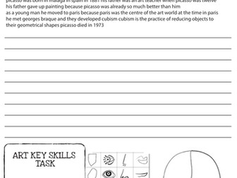 Picasso worksheet with Literacy Task
