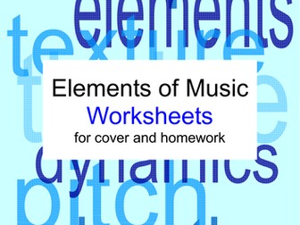 14 "Elements of Music" Worksheets and Puzzles for Cover, Homework or Revision