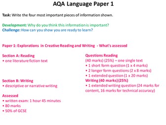 AQA - English Language - Paper 1 - 18 Lesson Sequence