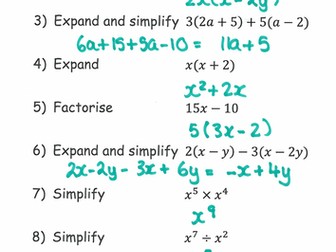 Quick mark Mathematics GCSE questions