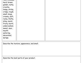 Differentiated evaluation sheets for food tech