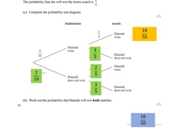 Probability trees exam questions (worksheets and answers)