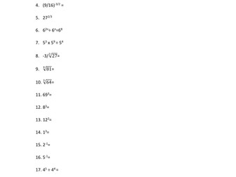 20 questions on Indices (with answers) (Step 8 and 9)