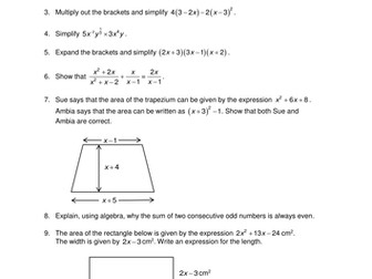 OCR Maths: Higher GCSE - Check In Test 6.01 Algebraic expressions